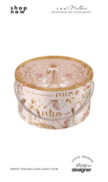 Cutie trusou botez cu lebede aurii gold si tiara pentru mica ta printesa 2